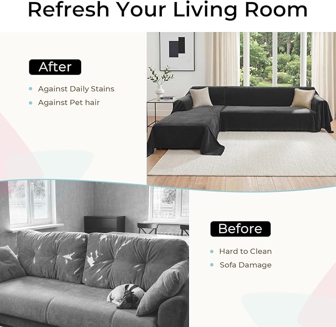 CAPALOCA Sectional Couch Covers, 2 Pieces Chenille Sofa Cover L Shaped Couch Cover Blanket for Dogs Washable Sofa Slipcovers Pet Furniture Protector (X-Large: 71" x 110" + 71" x 118", Graphite Gray)