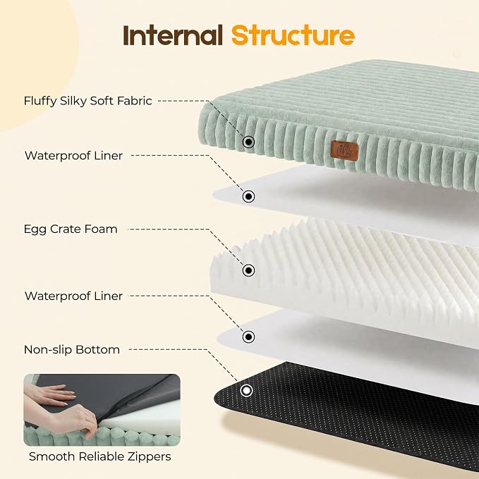 Orthopedic Dog Bed for XXL Jumbo Dog, Waterproof Pet Bed,Non-Slip Bottom and Egg-Crate Foam with Removable Washable Cover Crate Bed,Green,47"x29"x4"