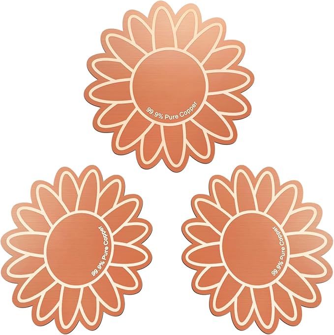 3Pcs Bird Bath Copper Purification Disk 99.99% Pure Copper Water Cleaning Discs 0.6mm Physical Clean Water for All-Season Universal Natural Fit for Outdoor Birdbath, Bowls, Garden Fountain (Sunflower)
