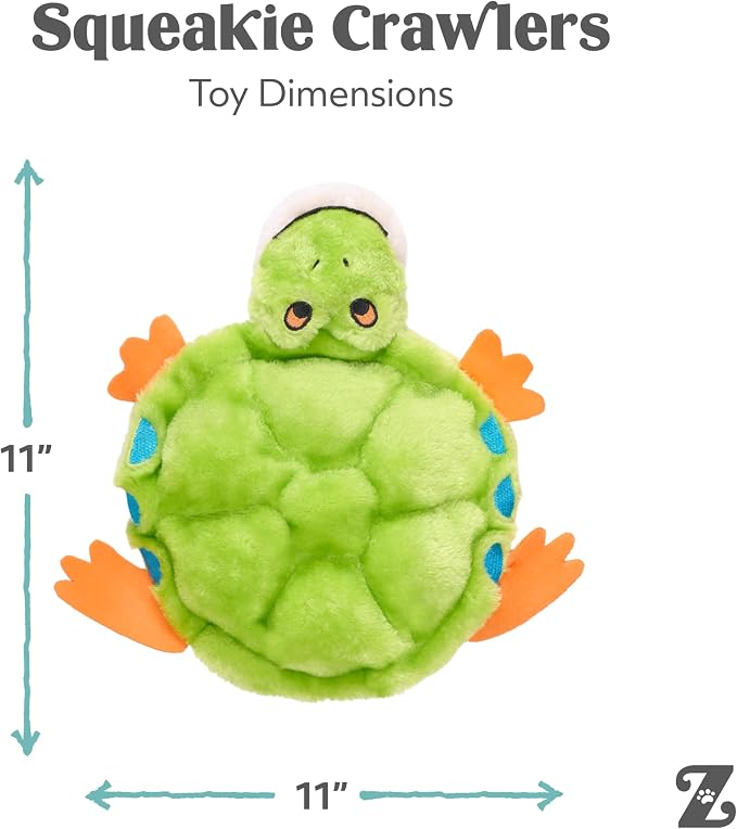 ZippyPaws Squeakie Crawler- No Stuffing Dog Toy to Keep Them Busy, for Small, Medium, & Large Dogs, Squeaky Pet Toy for Boredom, Unstuffed Chew Toy, Soft Plush Puppy Products, Toby the Tree Frog- 11"