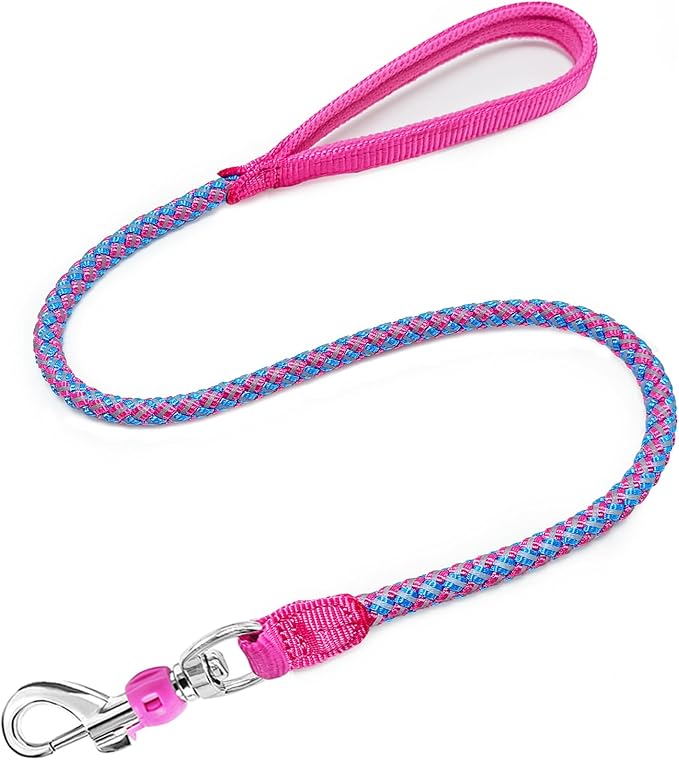 2/3/4/6/10 Foot Reflective Dog Leash Strong Nylon Rope Braided Heavy Duty for Large Medium Small Dogs Walking Training Leads (Pink, 3ft * 1/2")