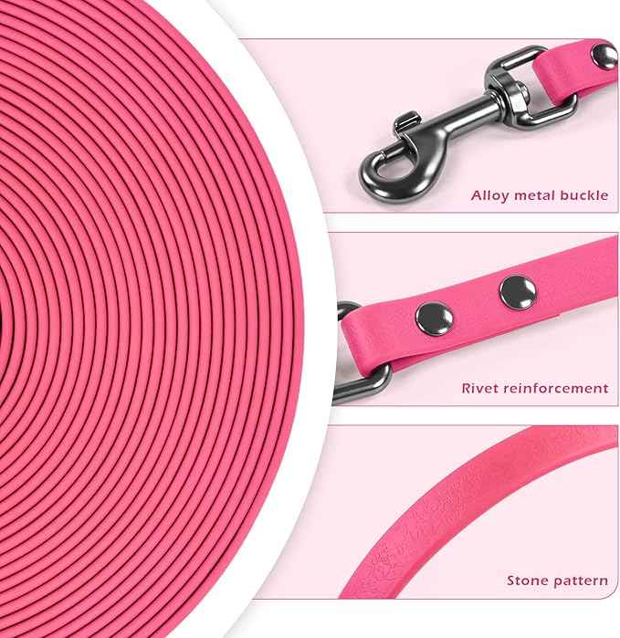 WOLFONE Waterproof PVC Dog Leash Long Training Lead 10FTHeavy Duty Tangle-Free Nylon Core Easy Clean Rubber Coated Leash for Small Medium Large Dogs Outdoor Training