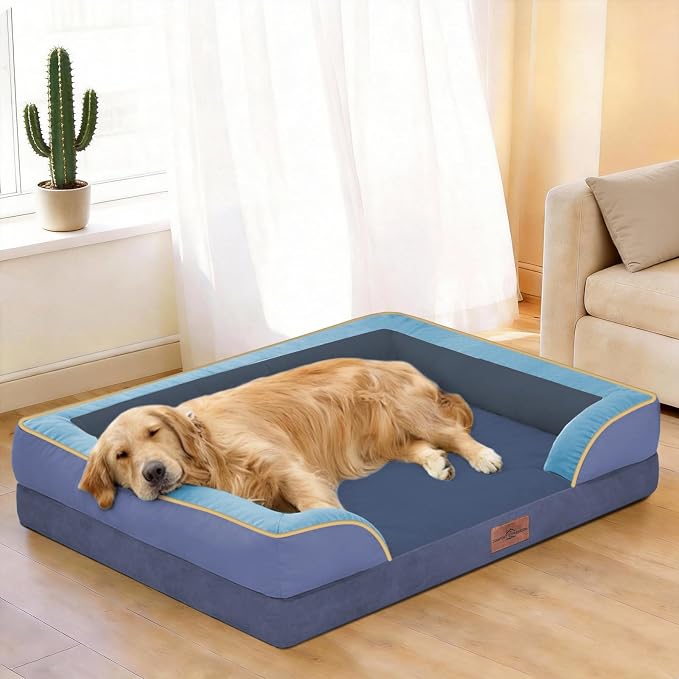 Comfort Expression Orthopedic Dog Bed for Large Dogs 36x27 Inch, Waterproof Egg Crate Foam Large Pet Bed with Bolsters, Dog Couch with Washable Cover & Non-Slip Bottom, Hidden Bay