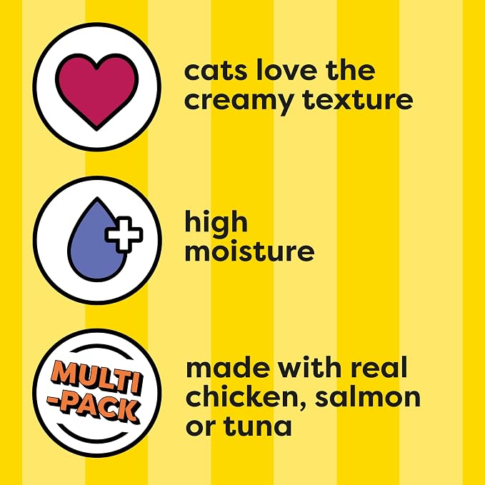 Temptations Creamy Puree Squeezable Lickable Cat Treats, Wet Cat Treats with Chicken, Salmon, and Tuna Variety Pack, 0.42 oz. Tubes, 24 Count, Pack of 2 (48 Total)