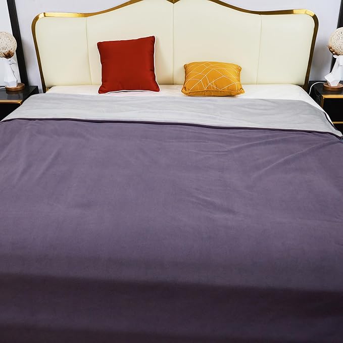 Ahinahwap Waterproof Blanket for Bed, 80"x90" Leak-Proof Design, Reversible & Washable King Size Waterproof Blanket, Large Water Resistant Blankets, Reusable (Deep Purple/Light Purple)