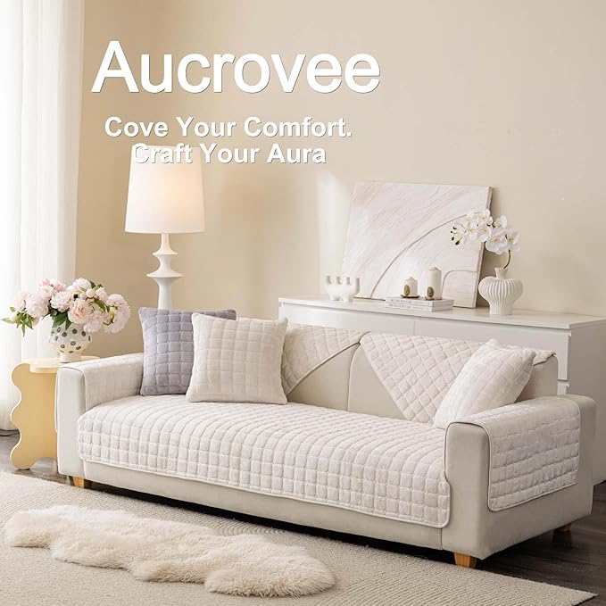 Velvet Washable Couch Cover for Pets Dogs, Non Slip Sectional Sofa Covers for 3 Cushion Couch Sofa L Sharped Sofa Slipcovers, Furniture Protector (1 PCS 36"x63", White)