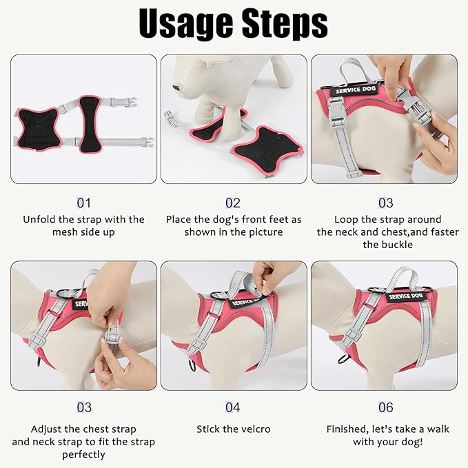 Service Dog Harness, Reflective Dog Vest Harness with 5 PCS Patches, Adjustable Soft Oxford Pet Harness, Inner Layer Mesh, Easy to Control for Small Medium Large Dogs