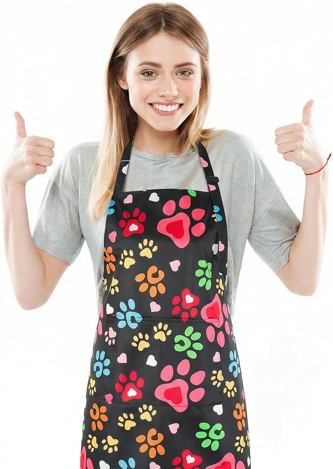 Dog Grooming Waterproof Apron with 2 Pockets, Cute Animals Puppy Dog Pets Apron
