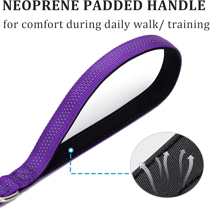 WYuZe 4-5.5 FT Bungee Dog Leash, Reflective Shock Absorbing Elastic Nylon Leash with Comfortable Handle, for Strong Puppy/Medium Dogs Anti-Pull Training Walking (Purple, 3/4"-Wide)