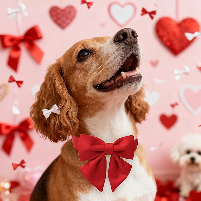 Maca Bates Red Dog Collar with Cute Solid Sailor Bow Tie for Extra Large Girl Boy Dogs,Girly Adjustbale Durable Breakaway Soft Collars with Bowtie for Female Male Puppy,Pet with Metal Buckle
