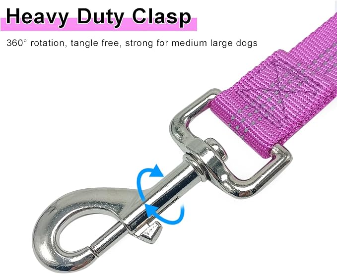 5FT Bungee Dog Leash with 2 Handles, Reflective Strong Nylon Traffic Leash with Shock Absorbing for Large Medium Dogs Walking Training Controlling, Purple