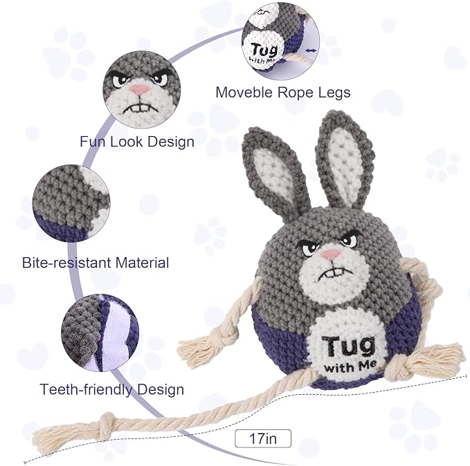 BABORUI Interactive Dog Toys, Easter Squeaky Dog Rope Toys with Recording and Music Modes, Dogs Tug Toy for Small/Medium/Large Dogs to Keep Them Busy (Blue Bunny)
