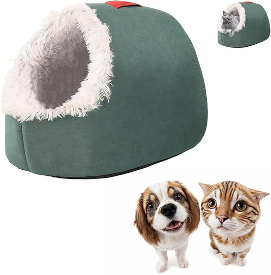 Winter Warm Pet Cave Bed, 2026 New Winter Cozy Cat Tent for Indoor, Soft Plush Cozy Indoor Nest with Non-Slip Bottom for Small Medium Dogs, Cats (Green, L, 20 * 16 * 15inches)