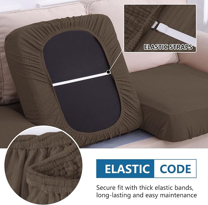 hyha Waterproof Couch Cushion Covers for Pets, Non Slip Sofa Cover for Dogs Washable, Soft Thick Stretch Jacquard Fabric, Sofa Slipcovers with Elastic Bottom (3 Pieces, Coffee)