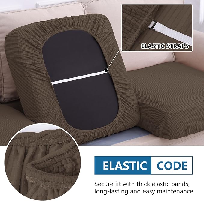hyha Waterproof Couch Cushion Covers for Pets, Non Slip Sofa Cover for Dogs Washable, Soft Thick Stretch Jacquard Fabric, Sofa Slipcovers with Elastic Bottom (1 Piece for Medium, Coffee)