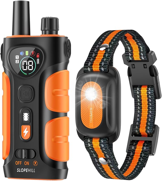 SLOPEHILL Dog Shock Collar - 4200FT Dog Training Collar with Remote,IPX8 Waterproof E-Collar with Beep,Vibration,Shock,Flash Light,No Shock Mode,Shock Collar for Small Medium Large Dog 8-140lbs,Orange