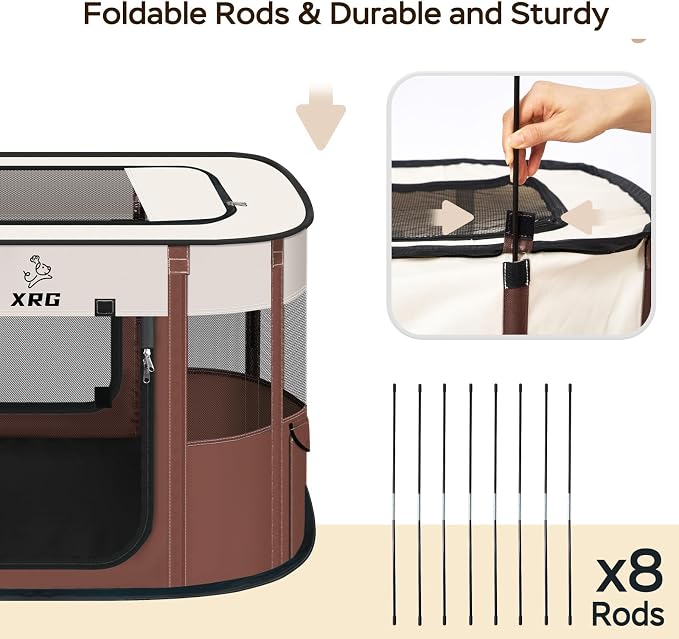 Portable Foldable Pet Playpen Collapsible Crates Kennel Playpen for Dog cat and Rabbit &Travel playpen Outdoor or Indoor (Medium（31.5" L x 23.6" W x 21.7" H）, Brown)