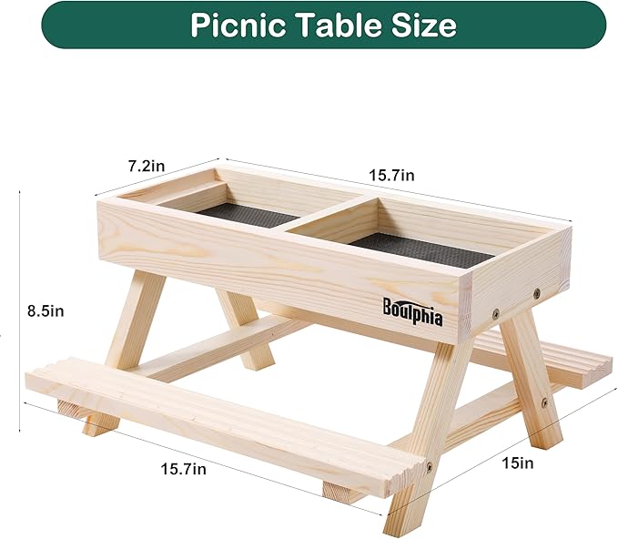 Boulphia Chicken Feeders and Waterers, Chicken Feeder No Waste Kit with Picnic Table and 2 Water Feeder, Handmade Wooden Chicken Supplies & Accessories for Chicken Coop