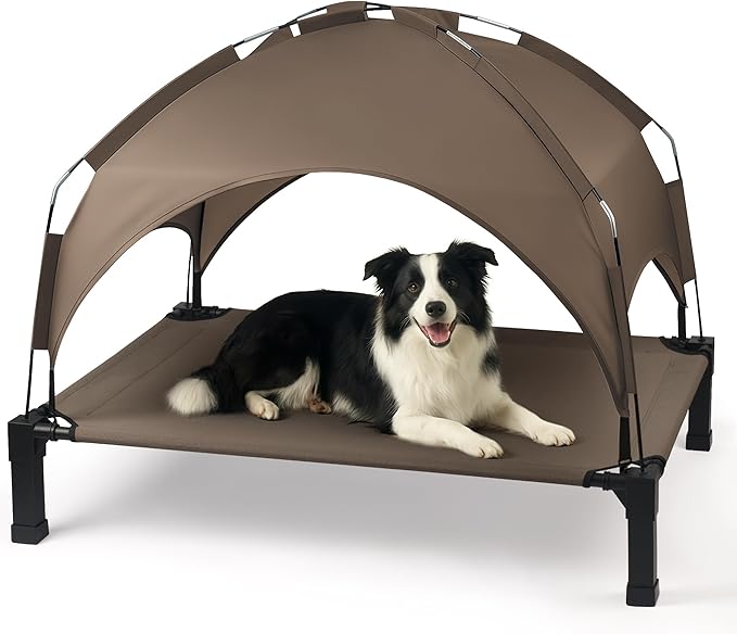 Heeyoo Elevated Dog Bed with Removable Canopy, Portable Dog Cot with Sun Protection Shade Tent, Raised Pet Cooling Cot Bed for Dogs, 42in