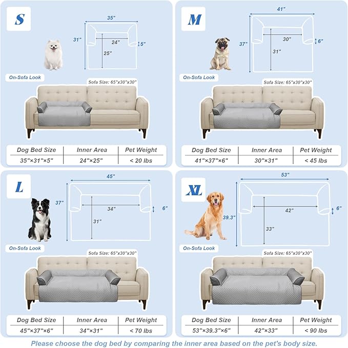 GGIB Cooling Dog Bed Mat with Bolster Pillow Washable Dog Couch Cover Breathable Summer Pet Couch Bed Protector Indoor(Extra Large, Cooling Grey)