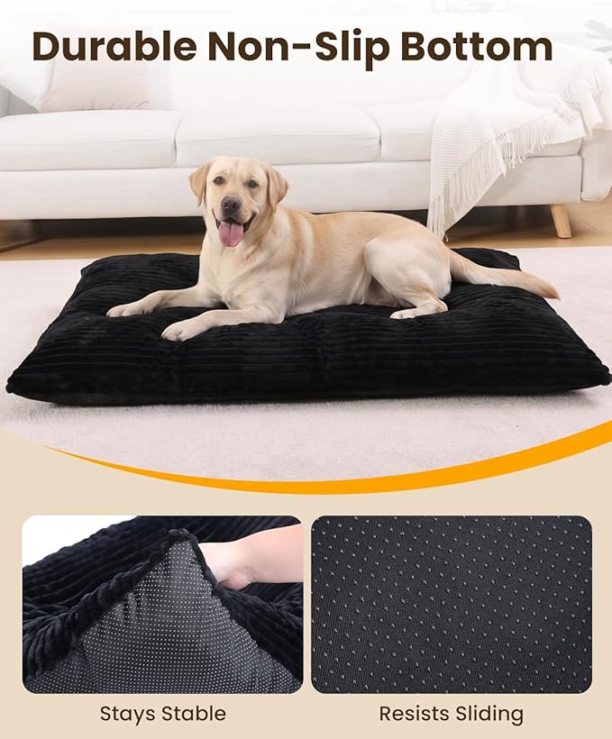 KSIIA Dog Crate Bed Washable Dog Beds for Large Dogs Deluxe Thick Flannel Fluffy Comfy Kennel Pad Anti-Slip & Anti-Scratch Pet Sleeping Mat, 35 x 23 Inch, Black