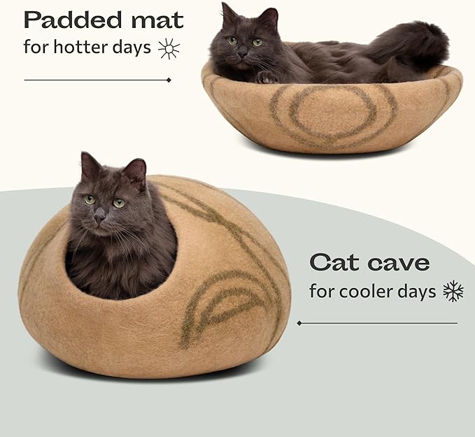 MEOWFIA Cat Cave – Premium Felt Cat Enclosure for Indoor Cats, Handmade Merino Wool (Beige, Medium)