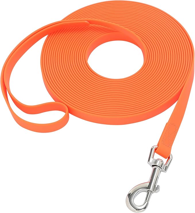 Waterproof Long Leash Durable Dog Recall Training Lead Great for Outdoor Hiking, Training, Yard, Beach and Swimming (Orange, 30ft)