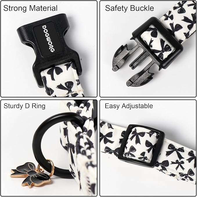 DOGWONG Cute Dog Collar, Black Bow Pattern Dog Collar, Girl Female Dog Collars with Strong Plastic Buckle for Small Dogs,S