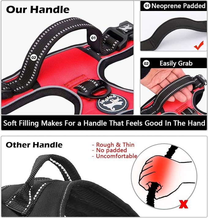 PoyPet No Pull Dog Harness, No Choke Front Clip Dog Reflective Harness, Adjustable Soft Padded Pet Vest with Easy Control Handle for Small to Large Dogs(Red,S)