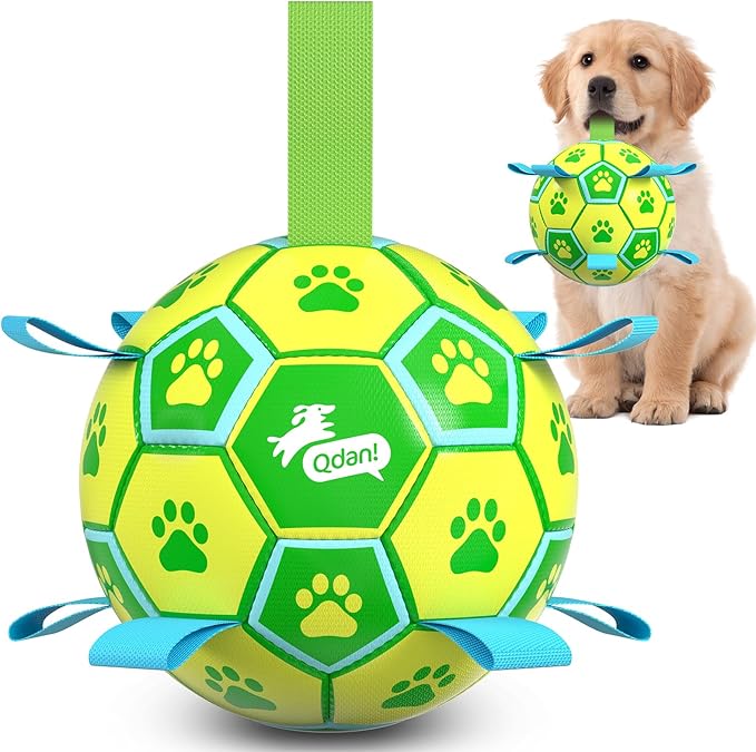QDAN Dog Toys Soccer Ball, Dog Tug Toy, Water Toy, Durable Balls for Small Medium Dogs-Green Yellow(6 inch)
