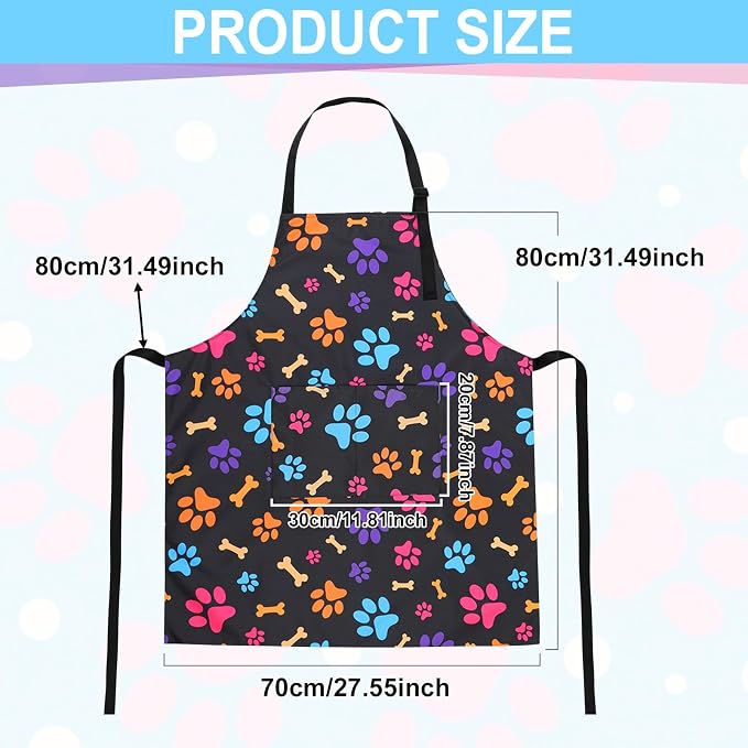 Dog Grooming Waterproof Apron with 2 Pockets, Cute Animals Puppy Dog Pets Apron