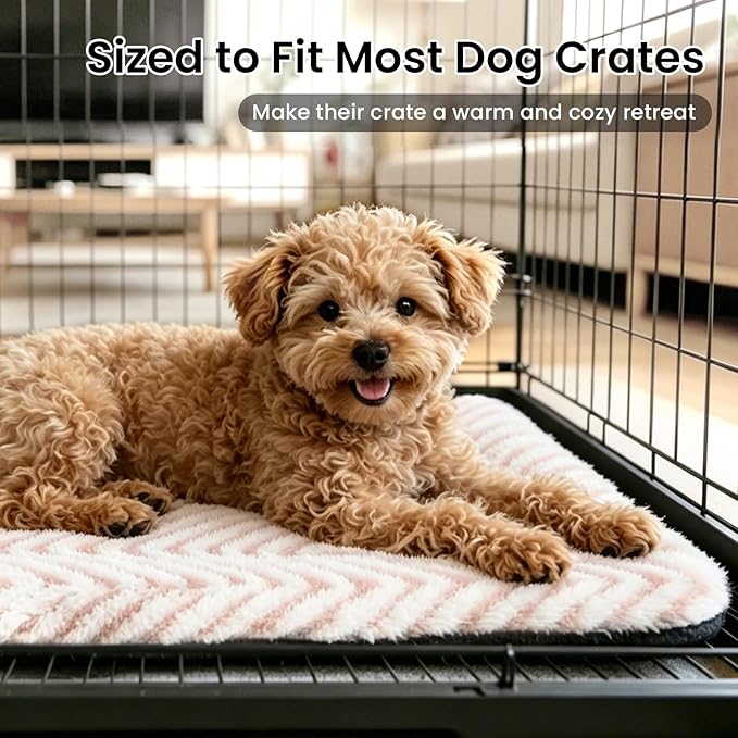 Mora Pets Washable Dog Crate Pad Soft Dog Kennel Bed Crate Mat for Small Medium Dogs, Puppies & Large Cats Flat Pet Bed with Anti-Slip Bottom for Cage & Carrier Sleeping Chevron Pink 30 x 19