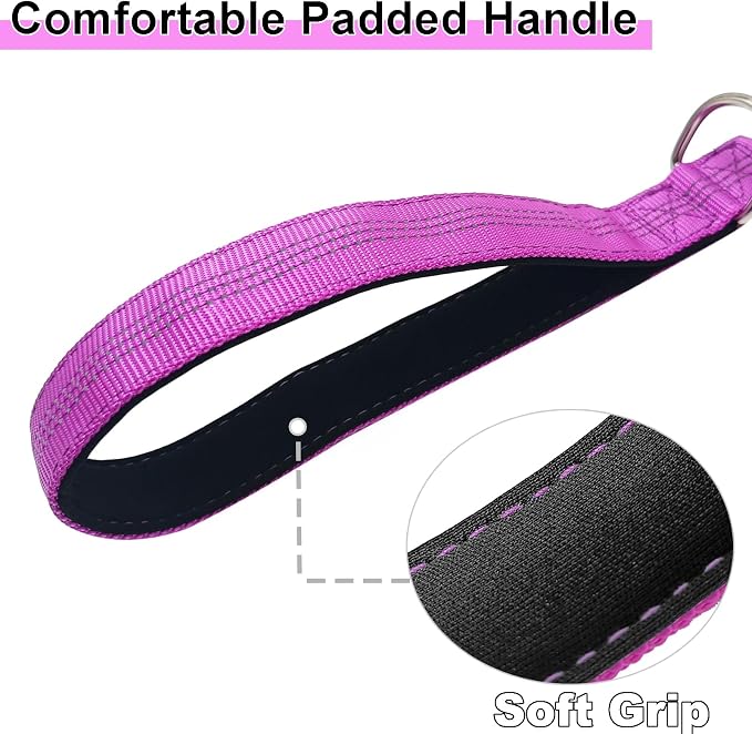 2 FT Bungee Dog Leash, Reflective Strong Nylon Short Traffic Leash, Shock Absorbing Training Lead for Large Medium Dogs Walking Controlling (2ft, Purple)