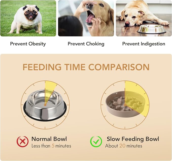 Havniva 8.2” Raised Slow Feeder Dog Bowls Set, 1.6 Cups Ceramic Slow Feeder Dog Bowl and 7.3” Dog Water Bowl with Elevated Wooden Stand Puzzle Dog Food Bowl for Medium Dogs Anti-Gulping & Anti-Choking