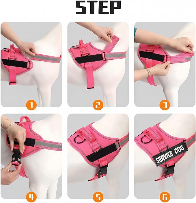 MUMUPET Service Dog Vest, No Pull Reflective Adjustable Harness with Handle, Soft Breathable Padding for Medium Dogs, 2 Removable Velcro Patches (Hot Pink, M)