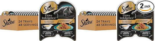 Sheba Gravy Indulgence Adult Wet Cat Food,Wet Food for Cats Chicken Entree in Extra Gravy,2.6 oz. Twin-Pack Trays (,48 Servings),24 Count (Pack of 2)