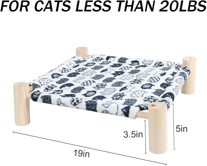 Patas Lague Cat and Dog Hammock Bed for Small Dogs, Brethable Wooden Cat Pet Rabbit Elevated Bed Cots Furniture for All Seasons Fleece Ivory