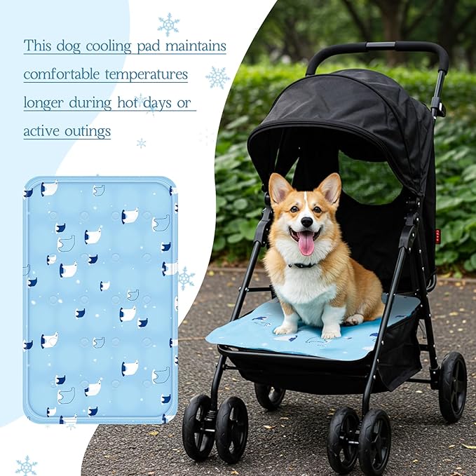 Nuanchu Dog Stroller Cooling Mat, Waterproof Gel Pet Cooling Pad for Summer, Washable Cat Sleeping Blanket, Portable Ice Gel Travel Mat for Cats, Crates, Car Seat(11.81 x 19.69 Inches,Sky Blue Bear)