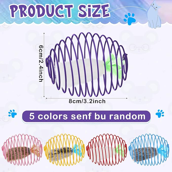 Jecery 5 Pcs Cat Spring Balls Toys Stretchable Rolling Balls Colorful Playful Coils Interactive Action Toy Caged Rats for Kitten Pet Supplies (Feathered Radish,Multicolor)