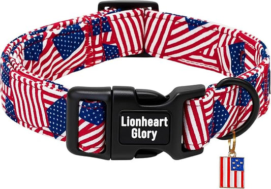 Lionheart glory American Flag Dog Collar - 4th of July Patriotic Independence Day Dog Collar Soft Adjustable for Medium Dogs Pet Summer Collars Cute Collars