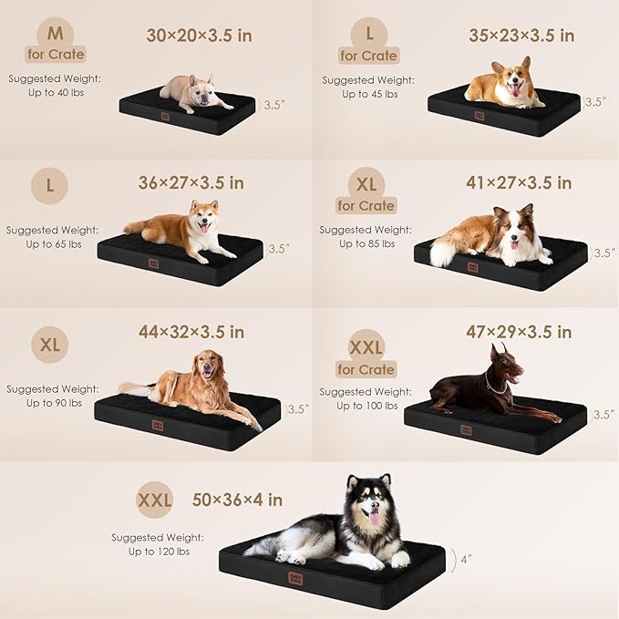 EHEYCIGA Orthopedic XXL Dog Beds for Jumbo Dogs with Removable Washable Cover,Black, 50x36