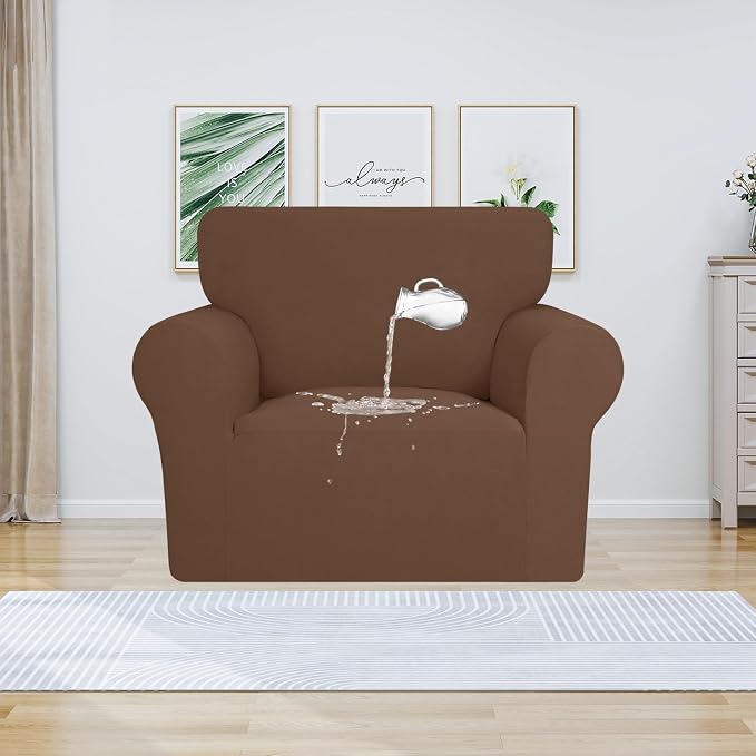 PureFit 100% Dual Waterproof Couch Cover Slipcovers for Couches and Sofas - Stretch Non Slip Fleece Sofa Covers Washable, Leakproof Furniture Protector for Kids, Pets, Dog (Chair, Brown)