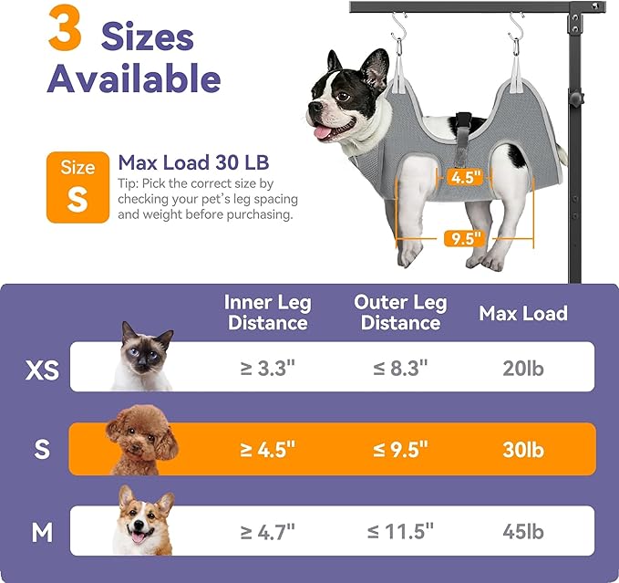 Adjustable Dog Grooming Arm with Clamp, 26″–40″ Height, S Hammock with Back Buckle, No-Sit Grooming Restraint for Small & Medium Dogs