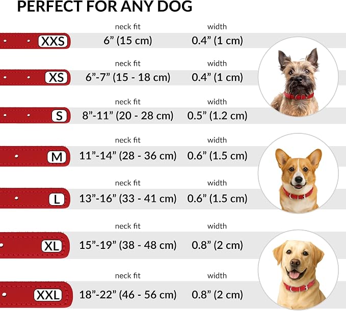 CollarDirect Rolled Leather Dog Collar, Soft Padded Round Puppy Collar, Handmade Genuine Leather Collar Dog Small Large Cat Collars 13 Colors (6-7 Inch, Red Textured)