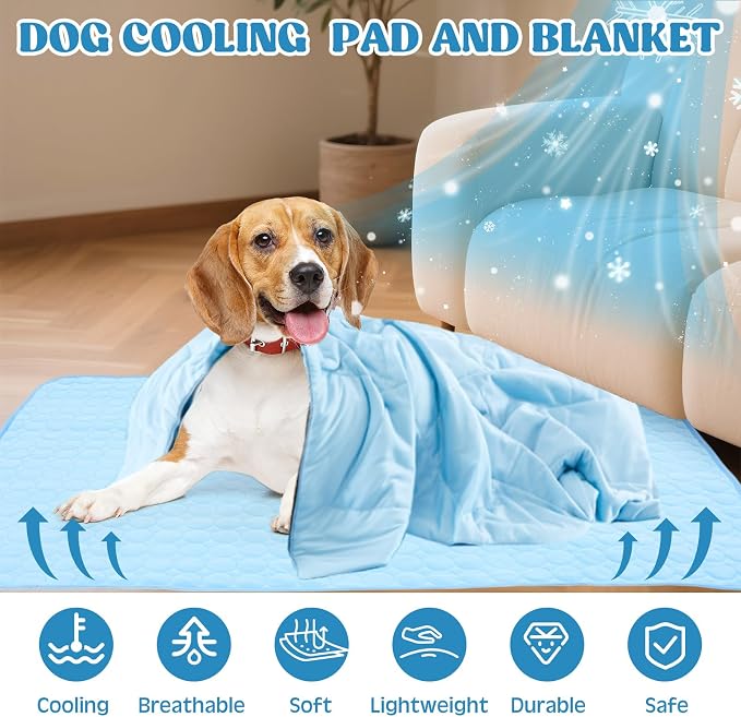 2 Pack Dog Cooling Mat and Blanket Washable Cooling Pads Pet Throw Blanket Sleeping Kennel Mat with Storage Bag for Summer Indoor Outdoor Hot Weather Cat Dog Puppies
