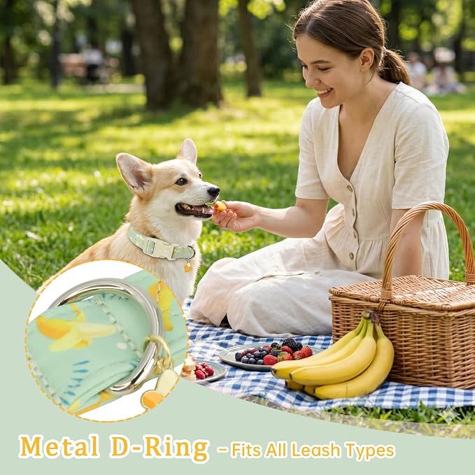Cute Banana Pattern Dog Collar, Spring Summer Design Puppy Collar, Cotton Adjustable Pet Collar for Small Medium Large Dogs, Girl or Boy Dog for Gifts & Daily Use-L