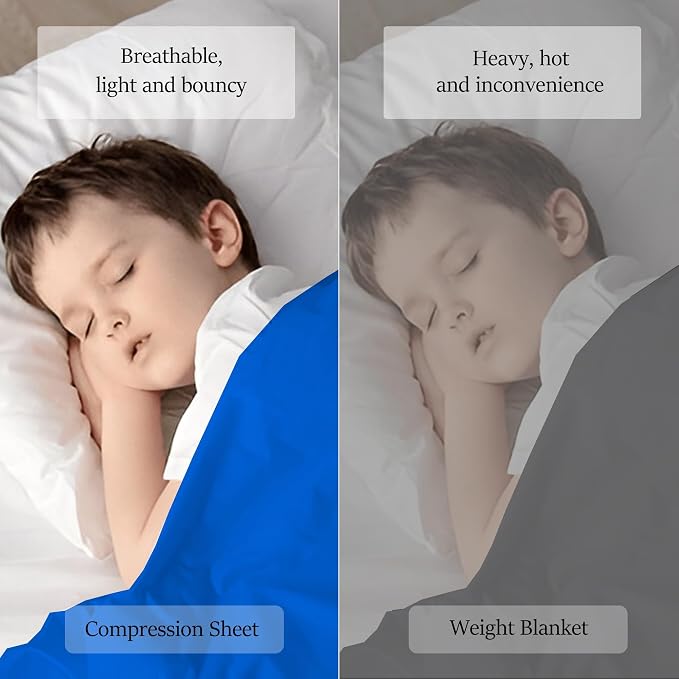 Sensory Bed Sheet for Deep Pressure Therapy – Spandex Bed Sheet – Sensory Compression Blanket for ADHD, Autism – Breathable & Hypoallergenic, Blue, Queen Size