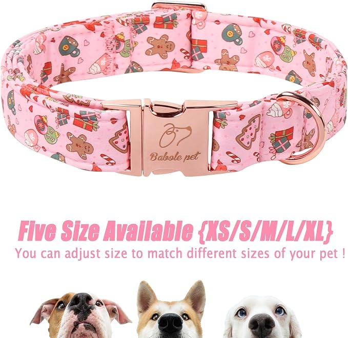 Christmas Dog Collar for Large Dogs - Cute Pink Christmas Collars for Dogs, Sweet Festive Winter Heavy-Duty Adjustable Dog Collars with Metal Buckle XL