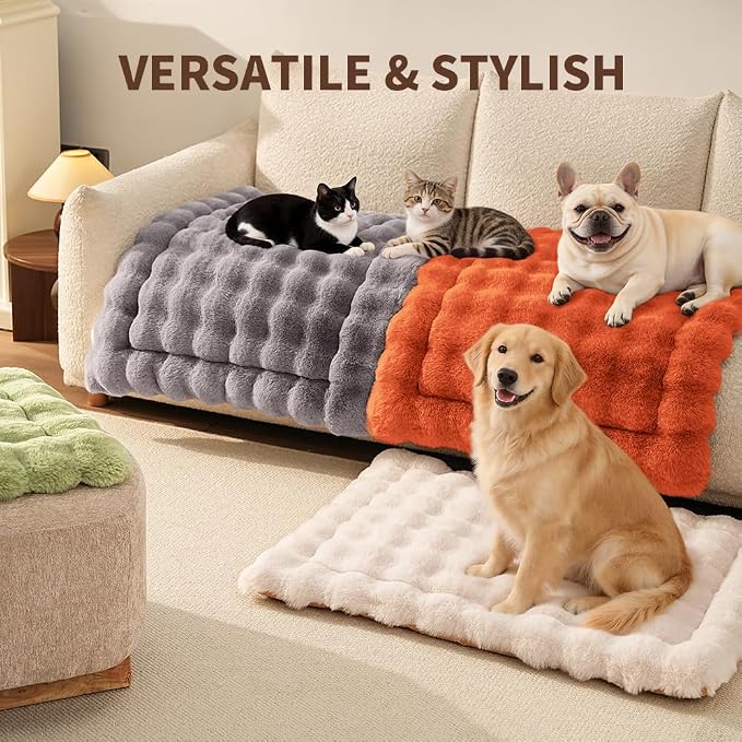 SOMAHE Large Dog Bed Mat, Extra Large Plush Faux Fur Washable Pet Bed for Large Dogs, Non-Slip Fluffy Dog Mat – Machine Washable XL Dog Sleeping Pad for Large Breeds, 35 x 27 Inch Orange