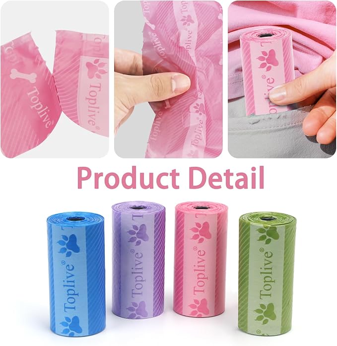 Toplive Dog Poop Bags Rolls, Pet Waste Bags, Extra Thick Strong Leak-Proof Dog Bag for Poop 8 Rolls (120 Bags), Assorted Colors with Cute Prints
